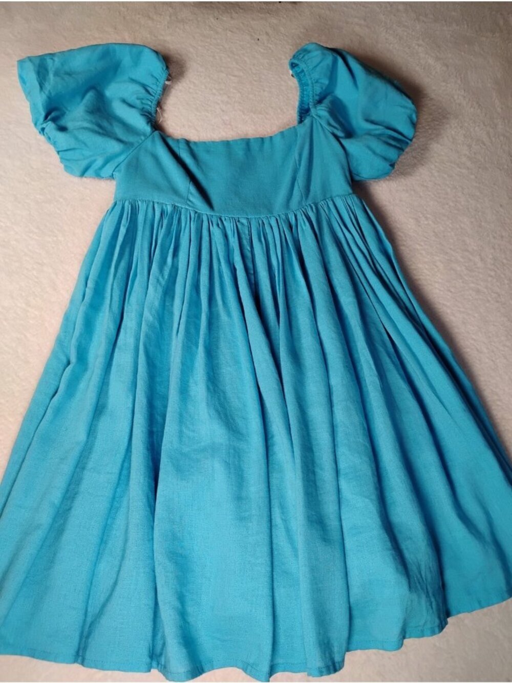 Lulus Uniquely Sweet Baby Doll Dress Boho Puff Sleeve Linen Blend Coquette XS